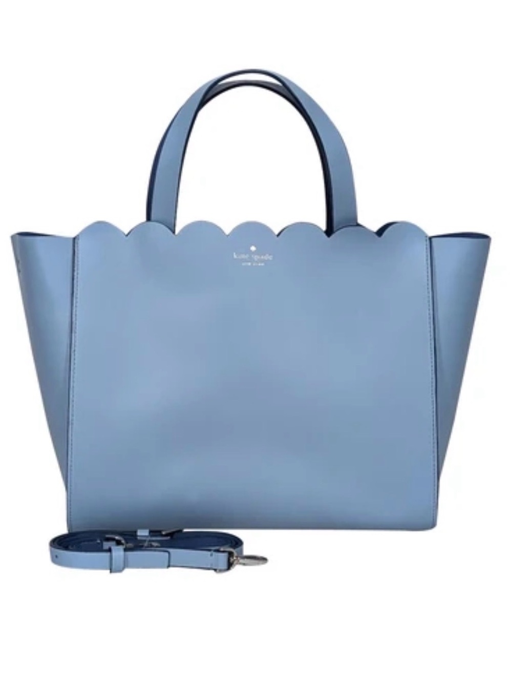 kate spade Scallop-Edge Leather Tote in Light Blue